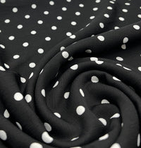 Black White Polka Spot Lightweight Crepe Non Stretch Fabric - T9 Fabrics