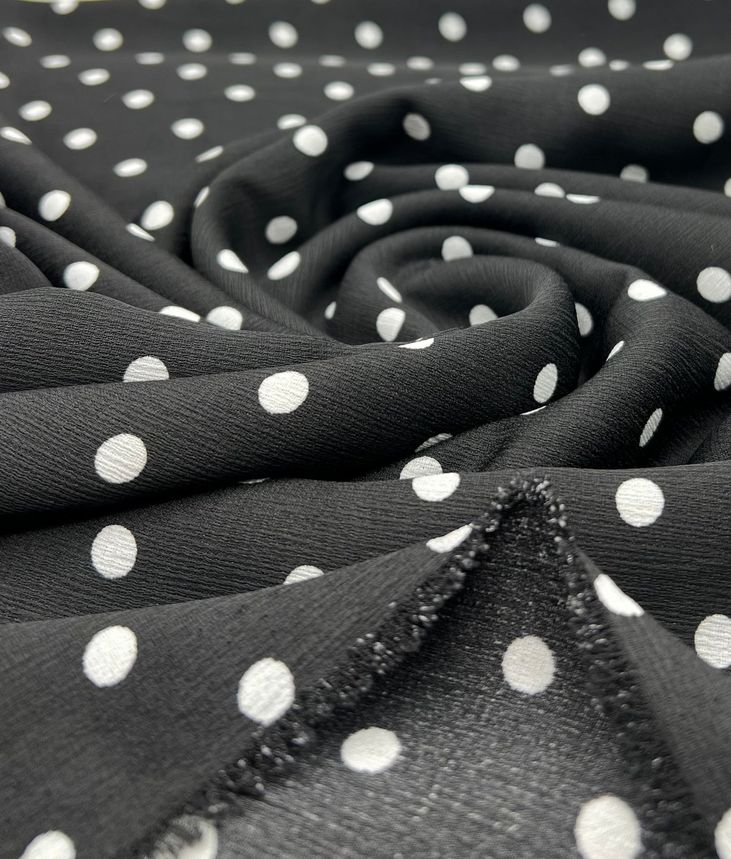 Black White Polka Spot Lightweight Crepe Non Stretch Fabric - T9 Fabrics