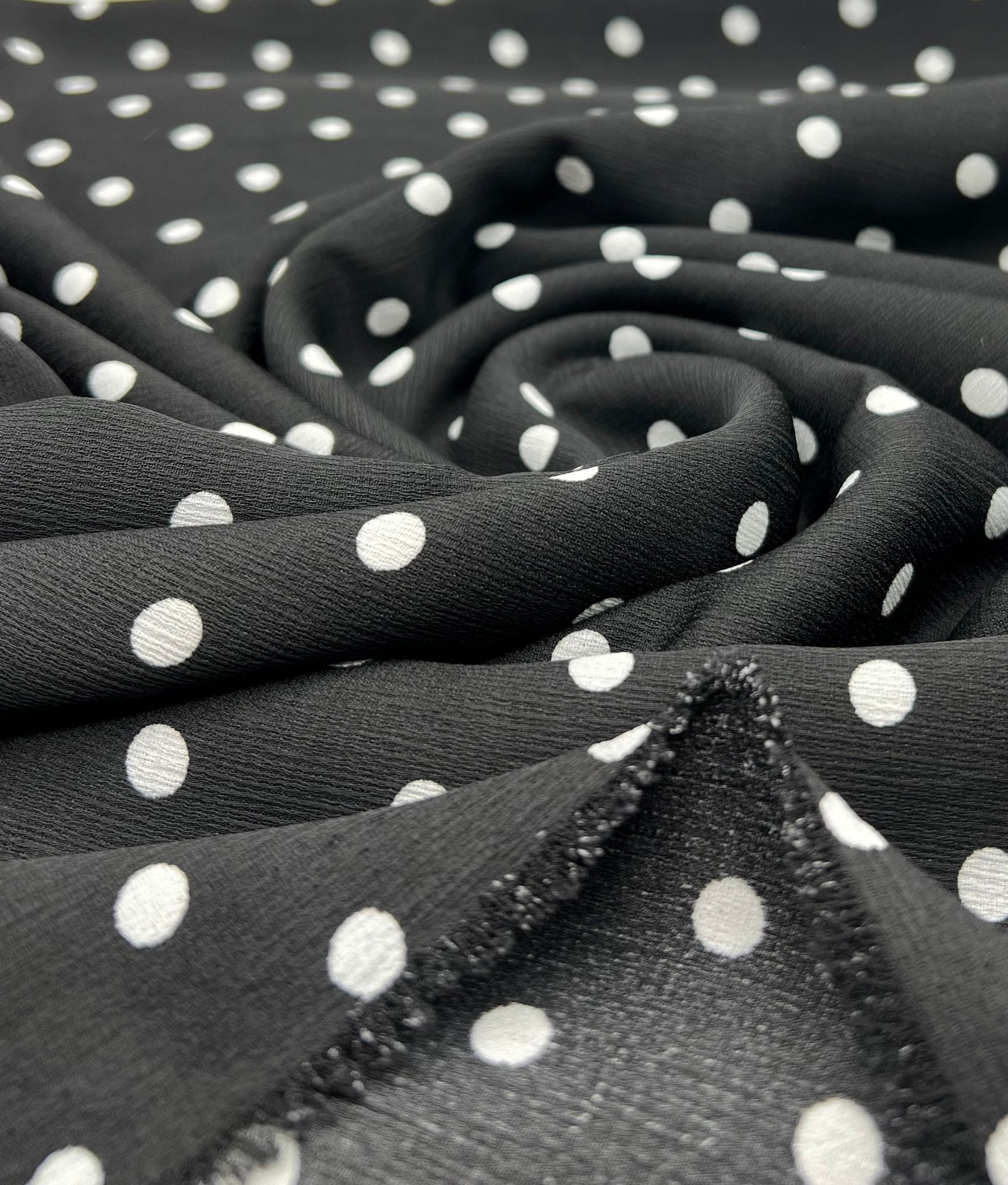 Black White Polka Spot Lightweight Crepe Non Stretch Fabric - T9 Fabrics