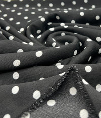 Black White Polka Spot Lightweight Crepe Non Stretch Fabric - T9 Fabrics