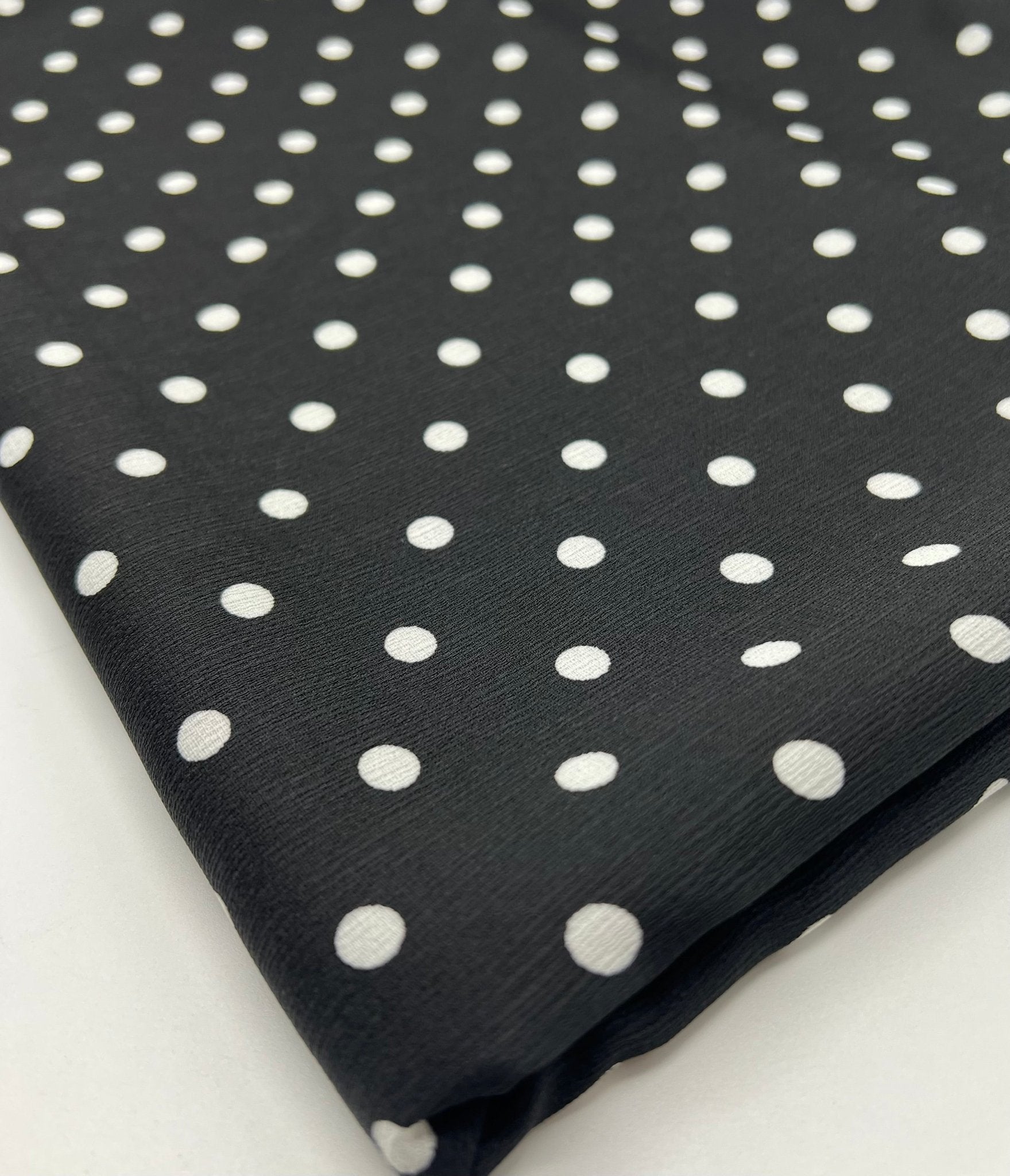 Black White Polka Spot Lightweight Crepe Non Stretch Fabric - T9 Fabrics