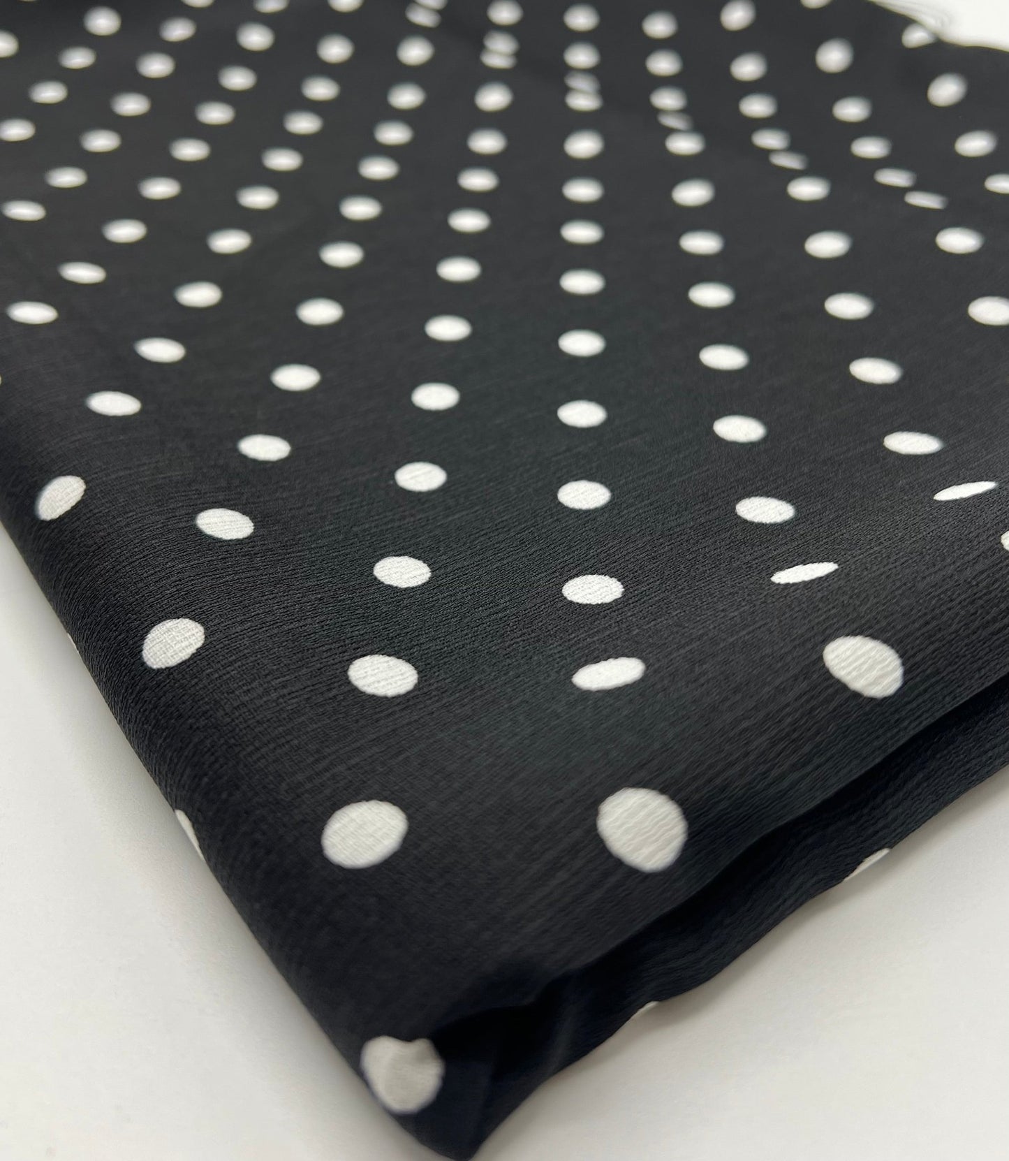 Black White Polka Spot Lightweight Crepe Non Stretch Fabric - T9 Fabrics
