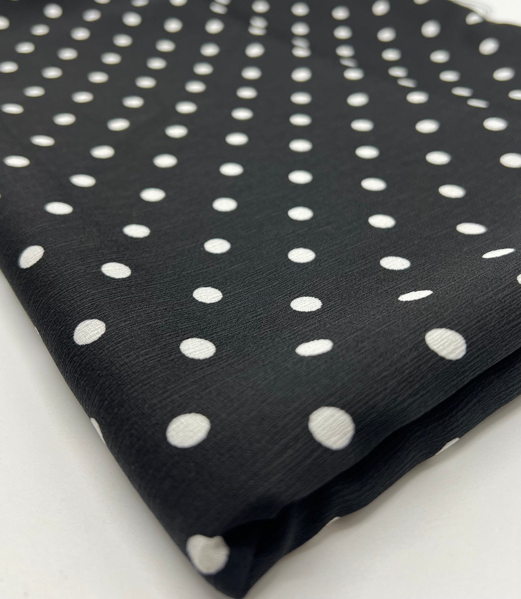 Black White Polka Spot Lightweight Crepe Non Stretch Fabric - T9 Fabrics
