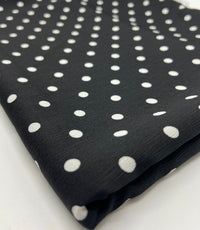Black White Polka Spot Lightweight Crepe Non Stretch Fabric - T9 Fabrics