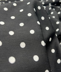 Black White Polka Spot Lightweight Crepe Non Stretch Fabric - T9 Fabrics