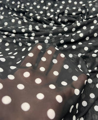 Black White Polka Spot Mesh Fabric Stretch - T9 Fabrics