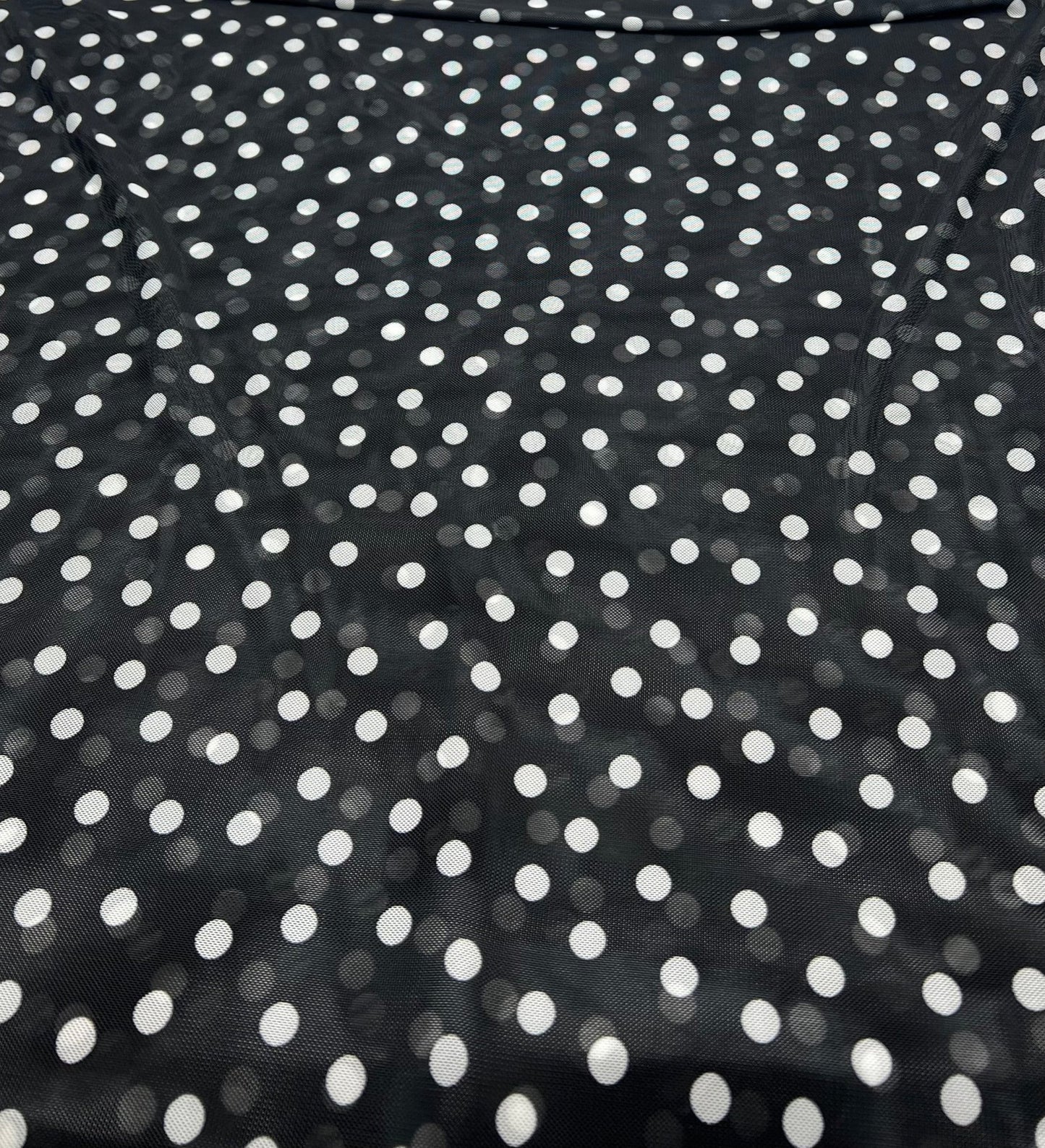 Black White Polka Spot Mesh Fabric Stretch - T9 Fabrics