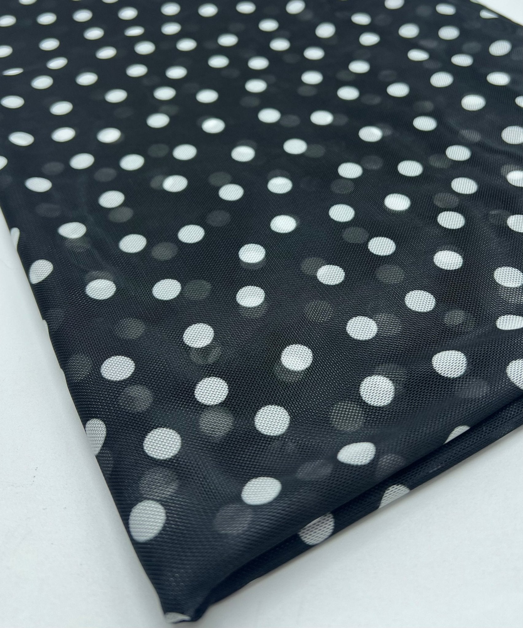 Black White Polka Spot Mesh Fabric Stretch - T9 Fabrics