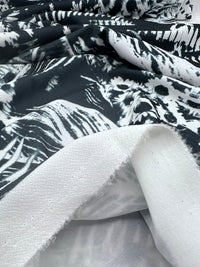 Black White Print Lightweight Jersey Crepe Fabric 4 Way Stretch - T9 Fabrics