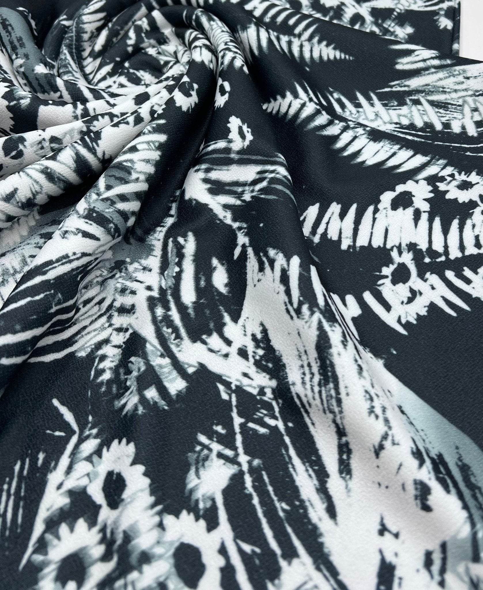 Black White Print Lightweight Jersey Crepe Fabric 4 Way Stretch - T9 Fabrics