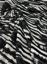 Black White Printed Plisse Fabric - T9 Fabrics