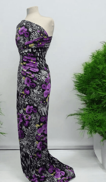 Black White Purple Floral Animal Print Viscose Elastane 2 Way Stretch Fabric - T9 Fabrics
