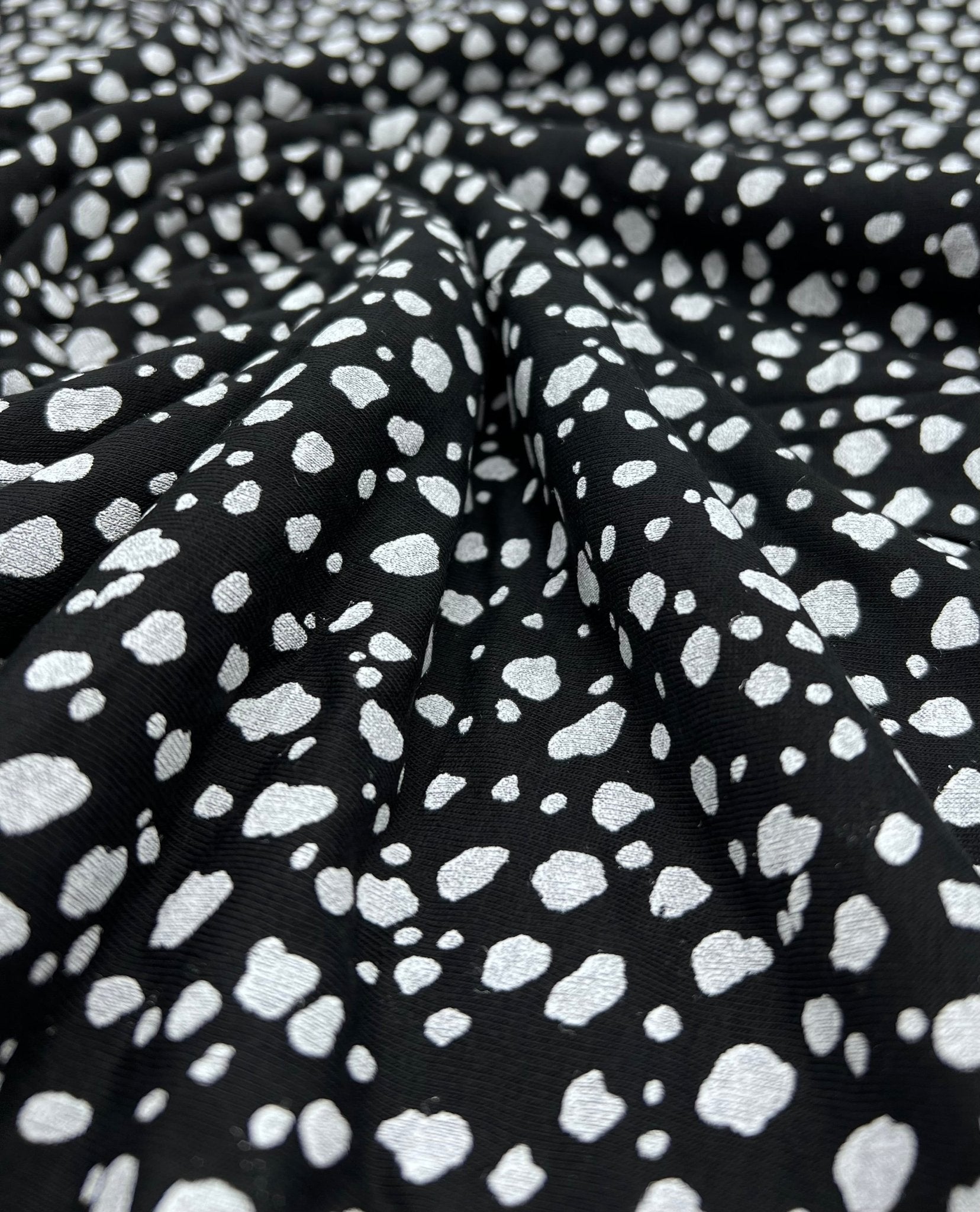 Black White Specs Print Viscose Elastane Fabric - T9 Fabrics