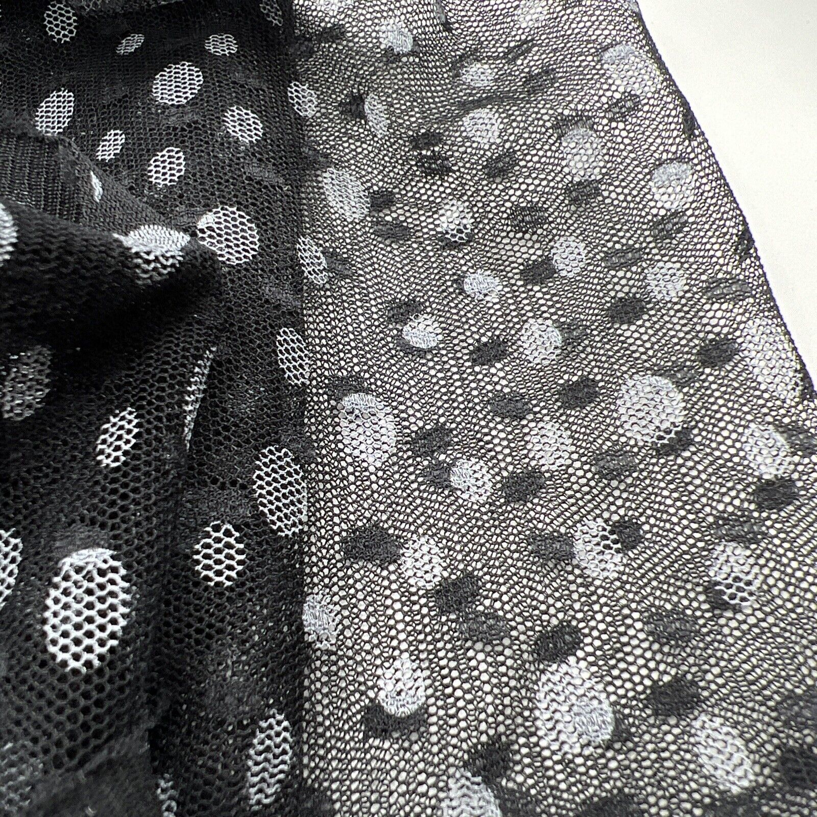 Black White Spot Mesh Fabric Stretch - T9 Fabrics