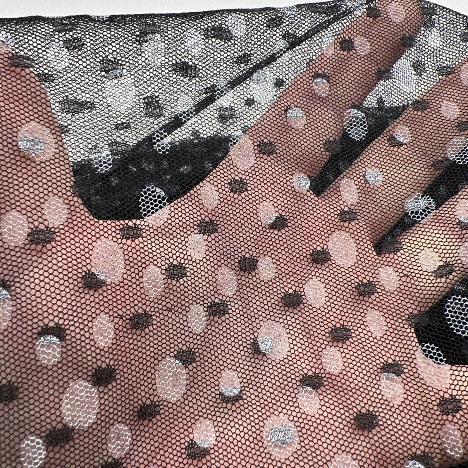 Black White Spot Mesh Fabric Stretch - T9 Fabrics