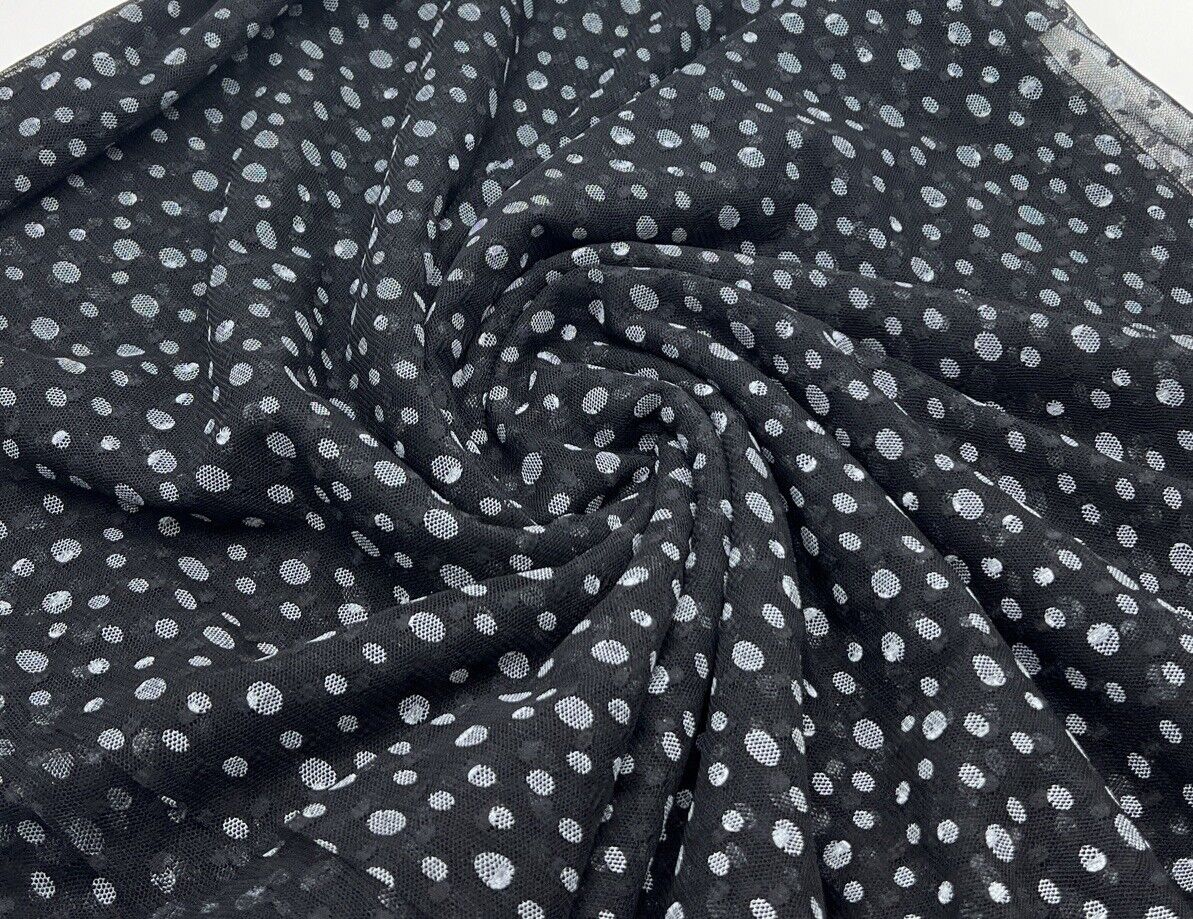 Black White Spot Mesh Fabric Stretch - T9 Fabrics