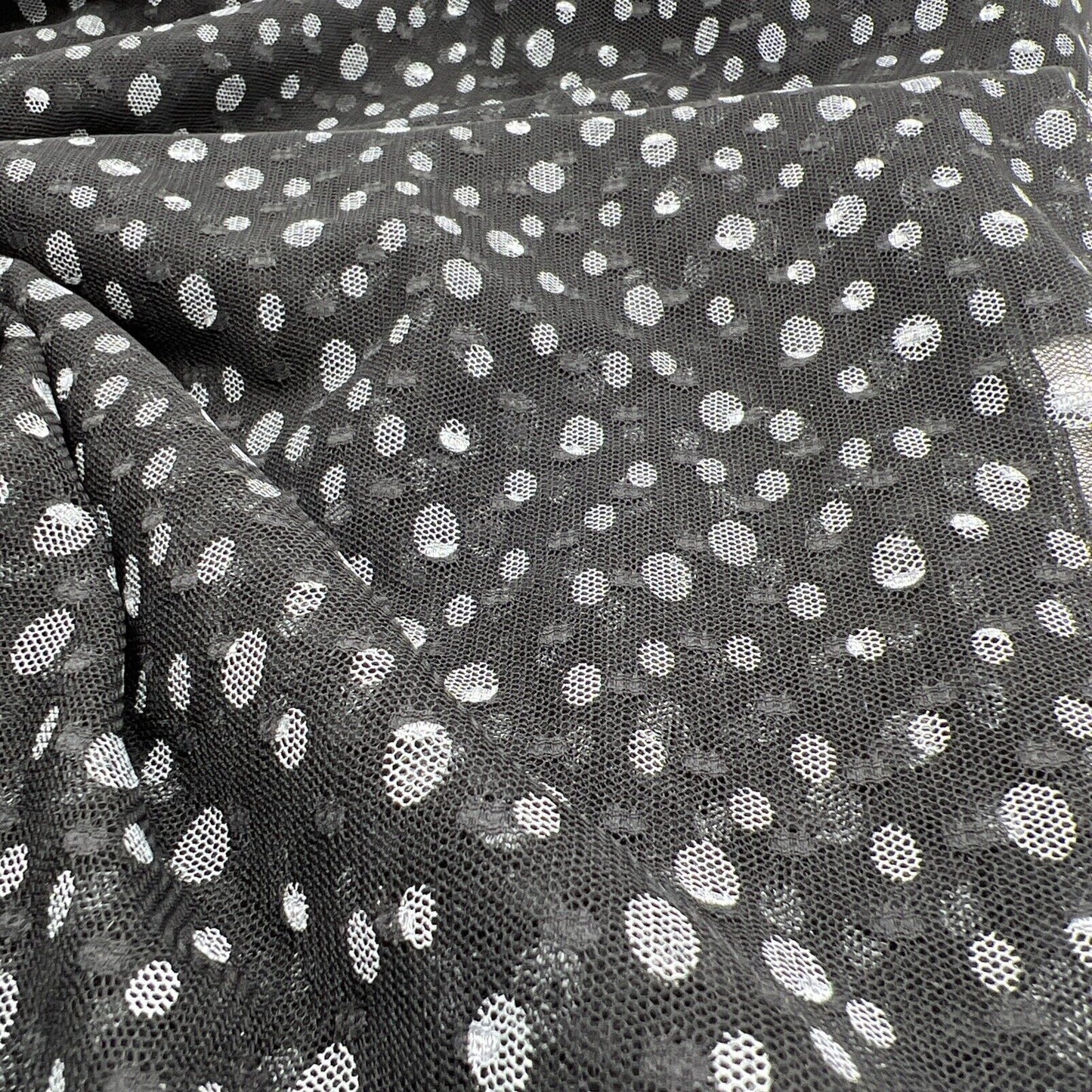 Black White Spot Mesh Fabric Stretch - T9 Fabrics