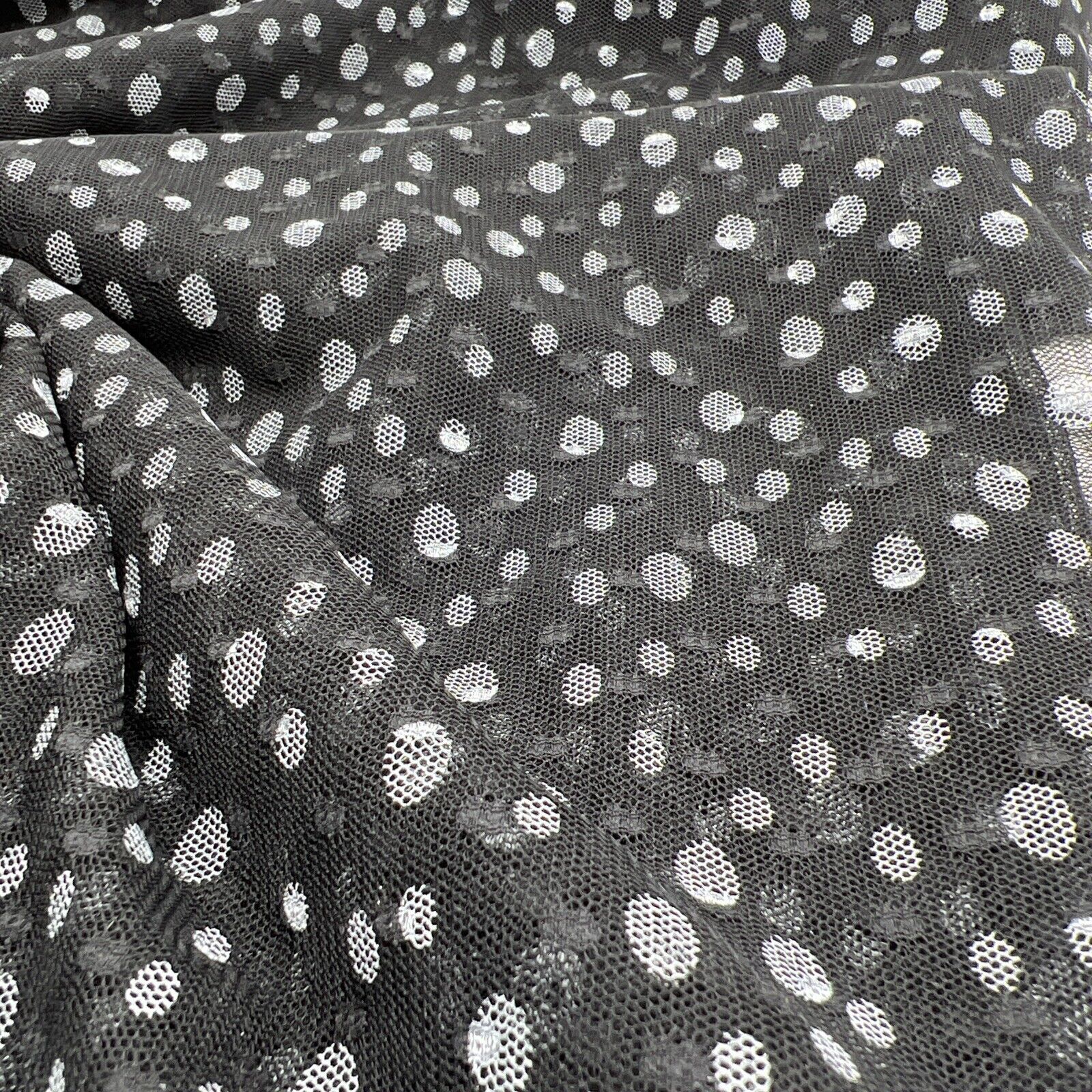 Black White Spot Mesh Fabric Stretch - T9 Fabrics