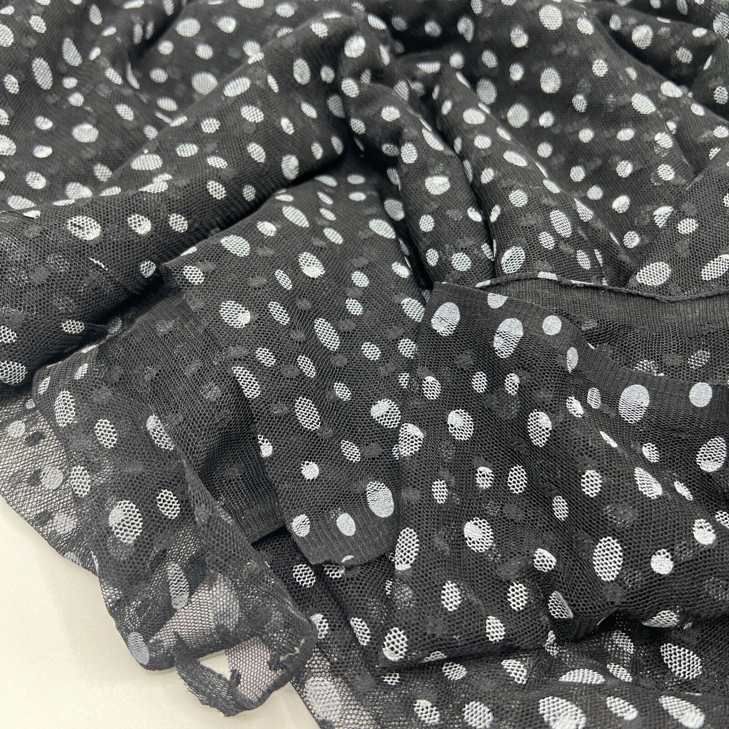 Black White Spot Mesh Fabric Stretch - T9 Fabrics