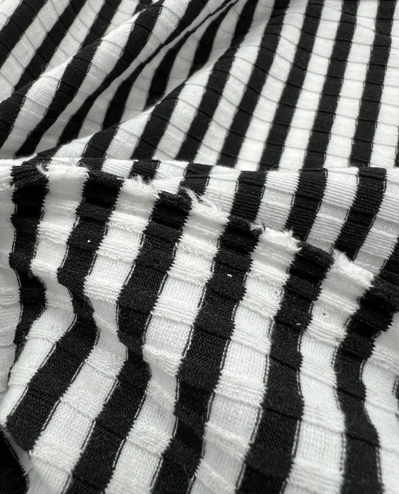 Black White Stripe 8x4 Wide Rib Stretch Fabric - T9 Fabrics