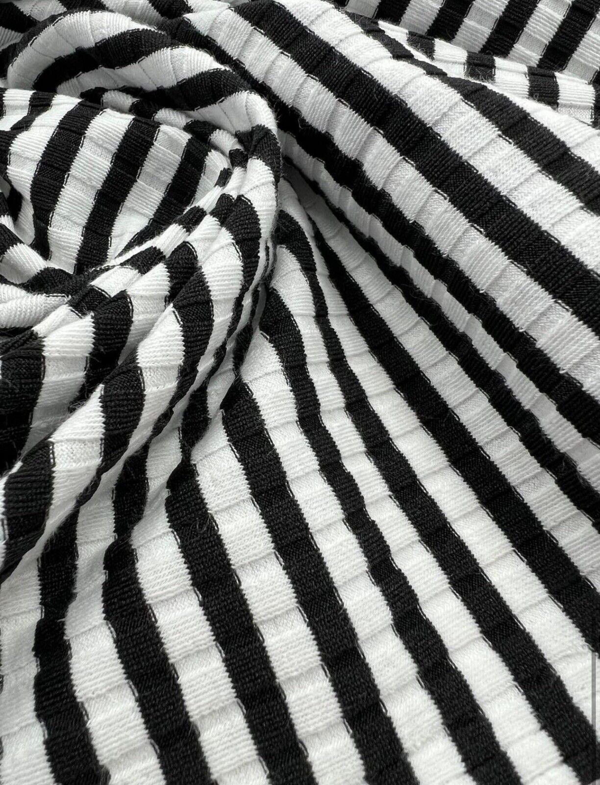 Black White Stripe 8x4 Wide Rib Stretch Fabric - T9 Fabrics