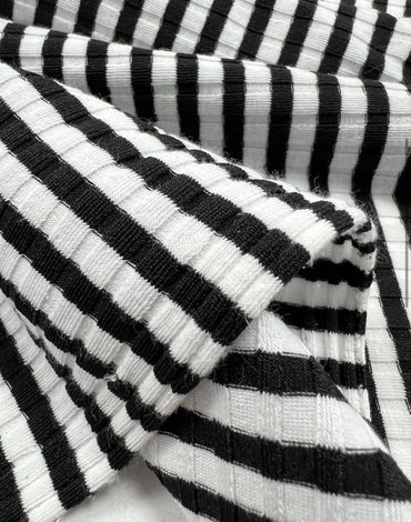 Black White Stripe 8x4 Wide Rib Stretch Fabric - T9 Fabrics