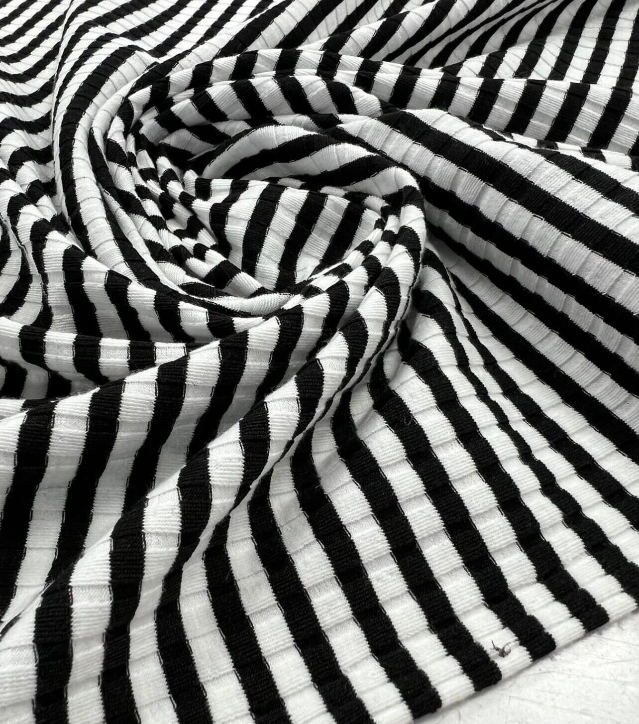 Black White Stripe 8x4 Wide Rib Stretch Fabric - T9 Fabrics