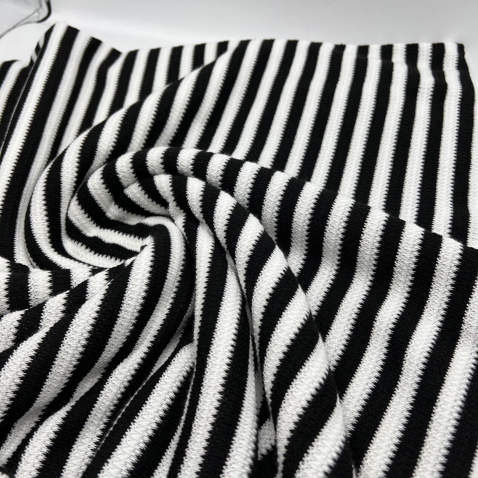 Black White Stripe Knitted Stretch Fabric - T9 Fabrics