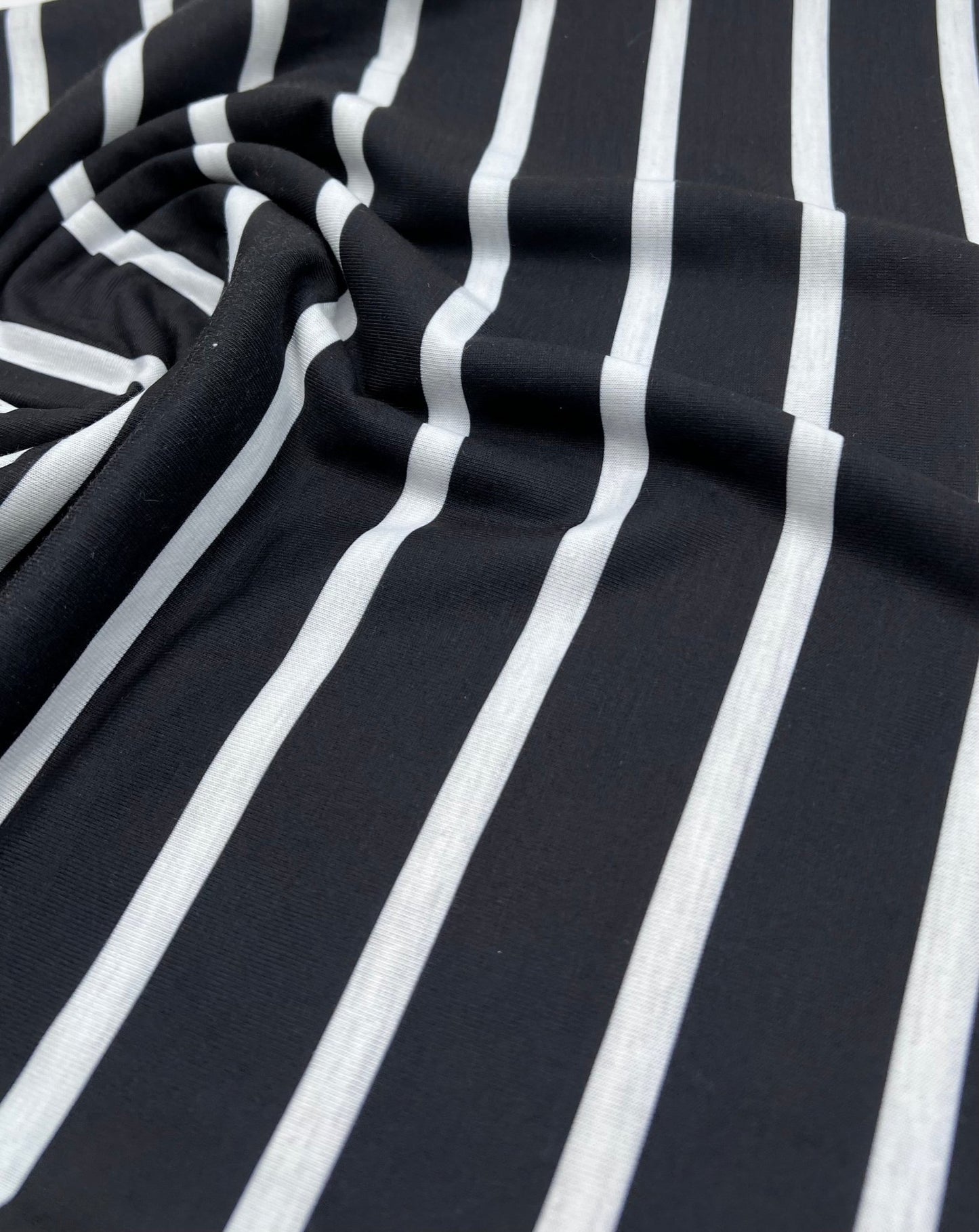 Black White Stripe Print Spun Poly Stretch Fabric - T9 Fabrics