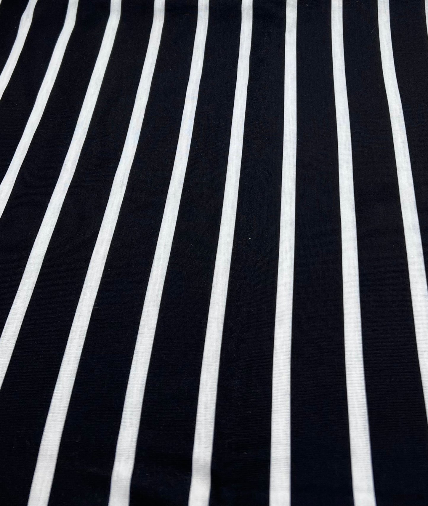 Black White Stripe Print Spun Poly Stretch Fabric - T9 Fabrics