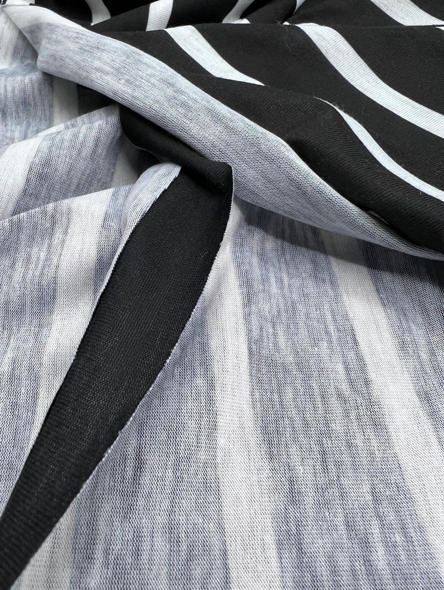 Black White Stripe Print Spun Poly Stretch Fabric - T9 Fabrics