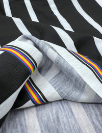 Black White Stripe Print Spun Poly Stretch Fabric - T9 Fabrics