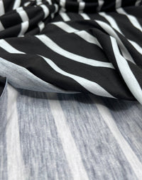 Black White Stripe Print Spun Poly Stretch Fabric - T9 Fabrics