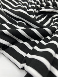 Black & White Stripe Print Viscose Elastane Fabric - T9 Fabrics