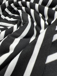 Black & White Stripe Print Viscose Elastane Fabric - T9 Fabrics