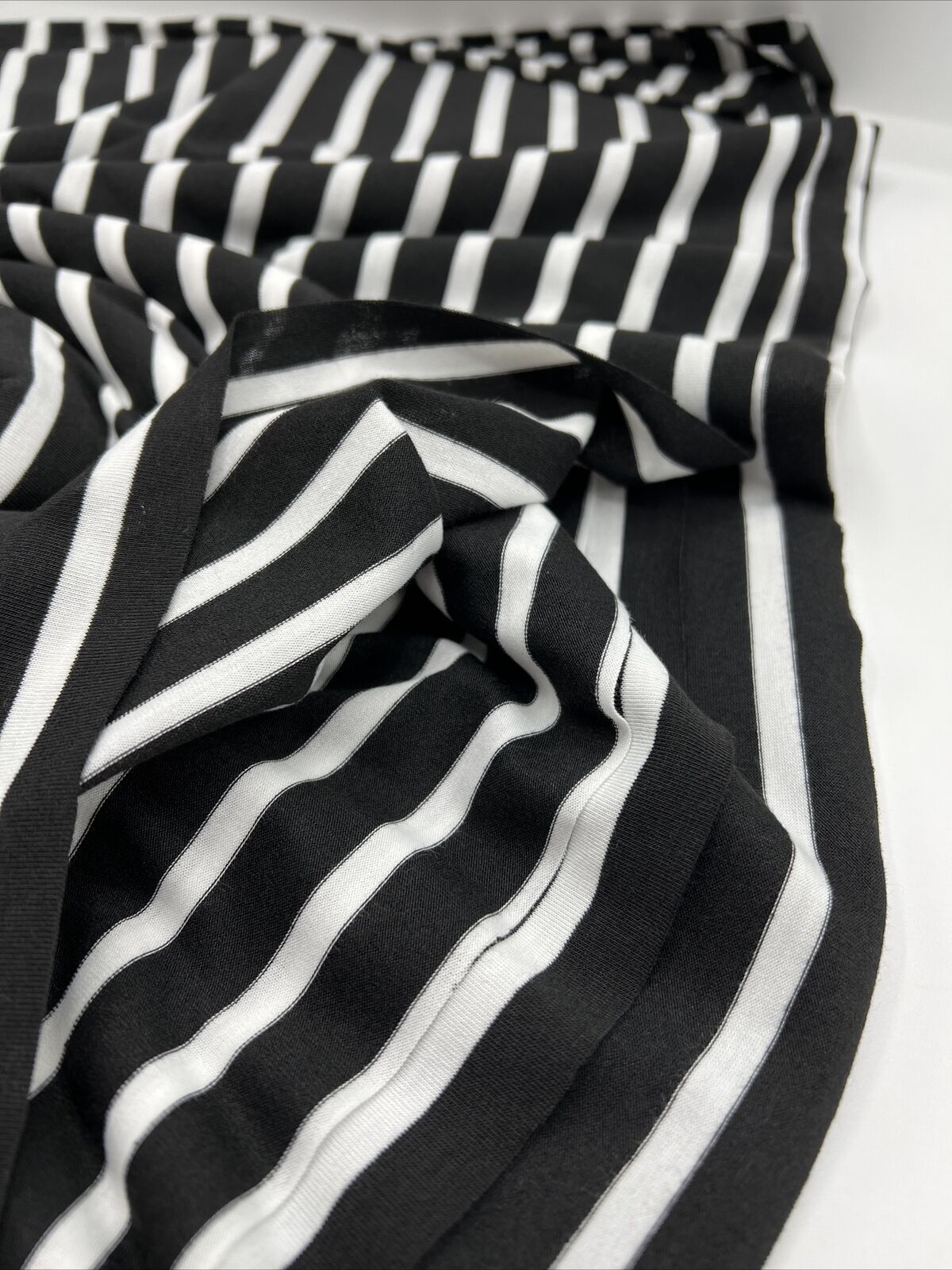 Black & White Stripe Print Viscose Elastane Fabric - T9 Fabrics