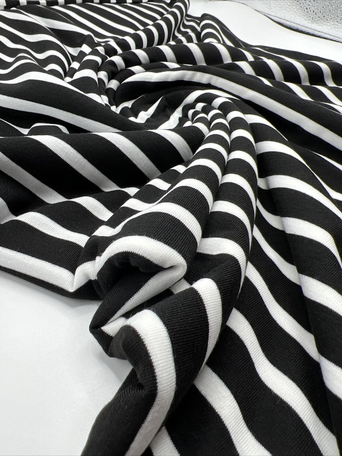 Black & White Stripe Print Viscose Elastane Fabric - T9 Fabrics