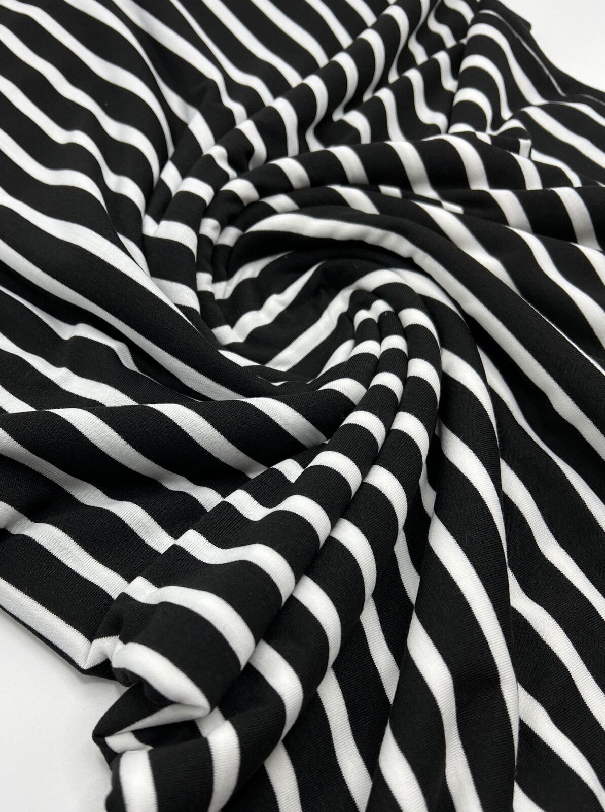 Black & White Stripe Print Viscose Elastane Fabric - T9 Fabrics