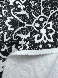 Black White Swirl Paisley Printed Scuba Crepe Jersey Fabric 4 Way Stretch - T9 Fabrics