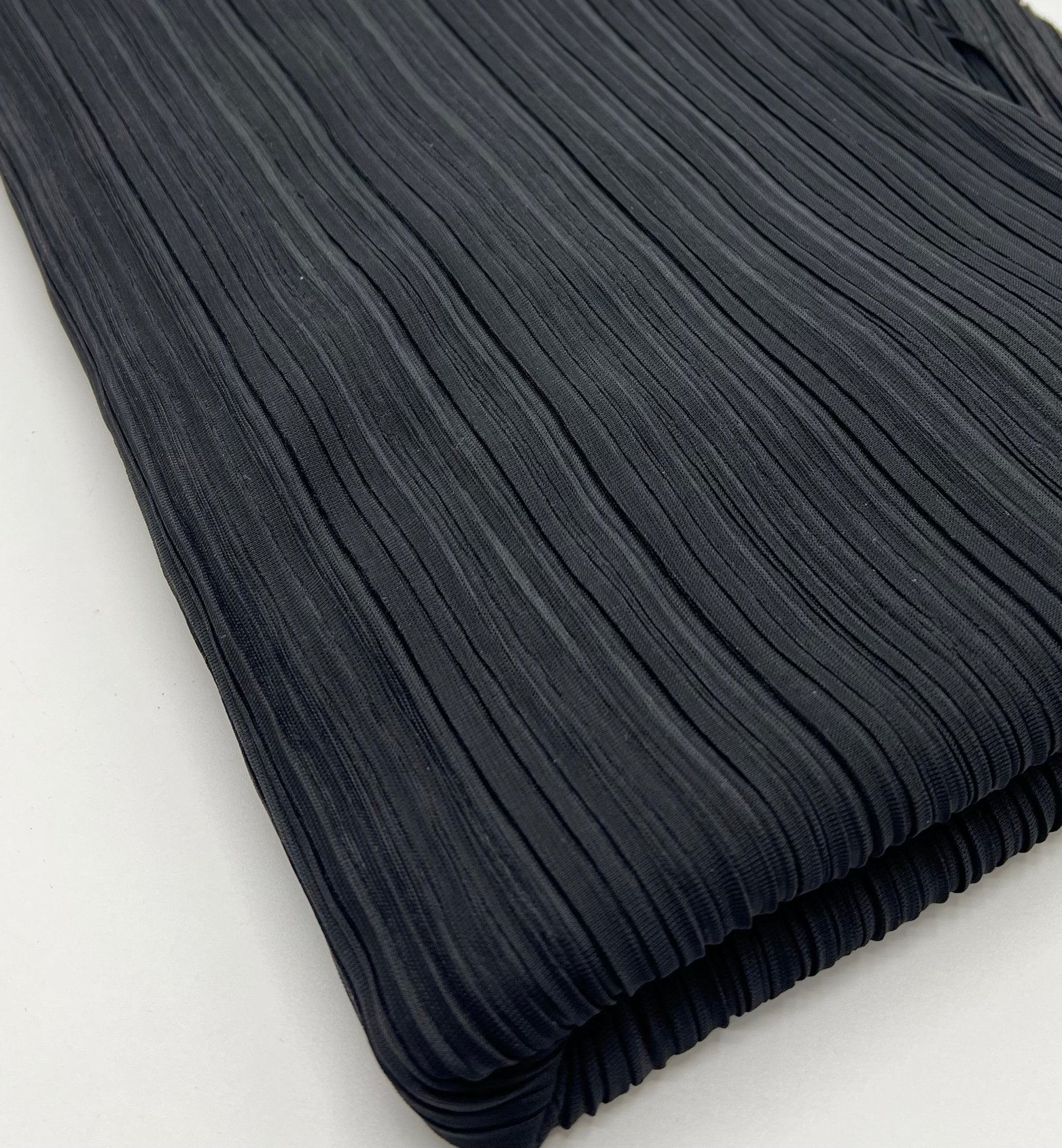 Black Wide Pleated Plisse Stretch Fabric - T9 Fabrics