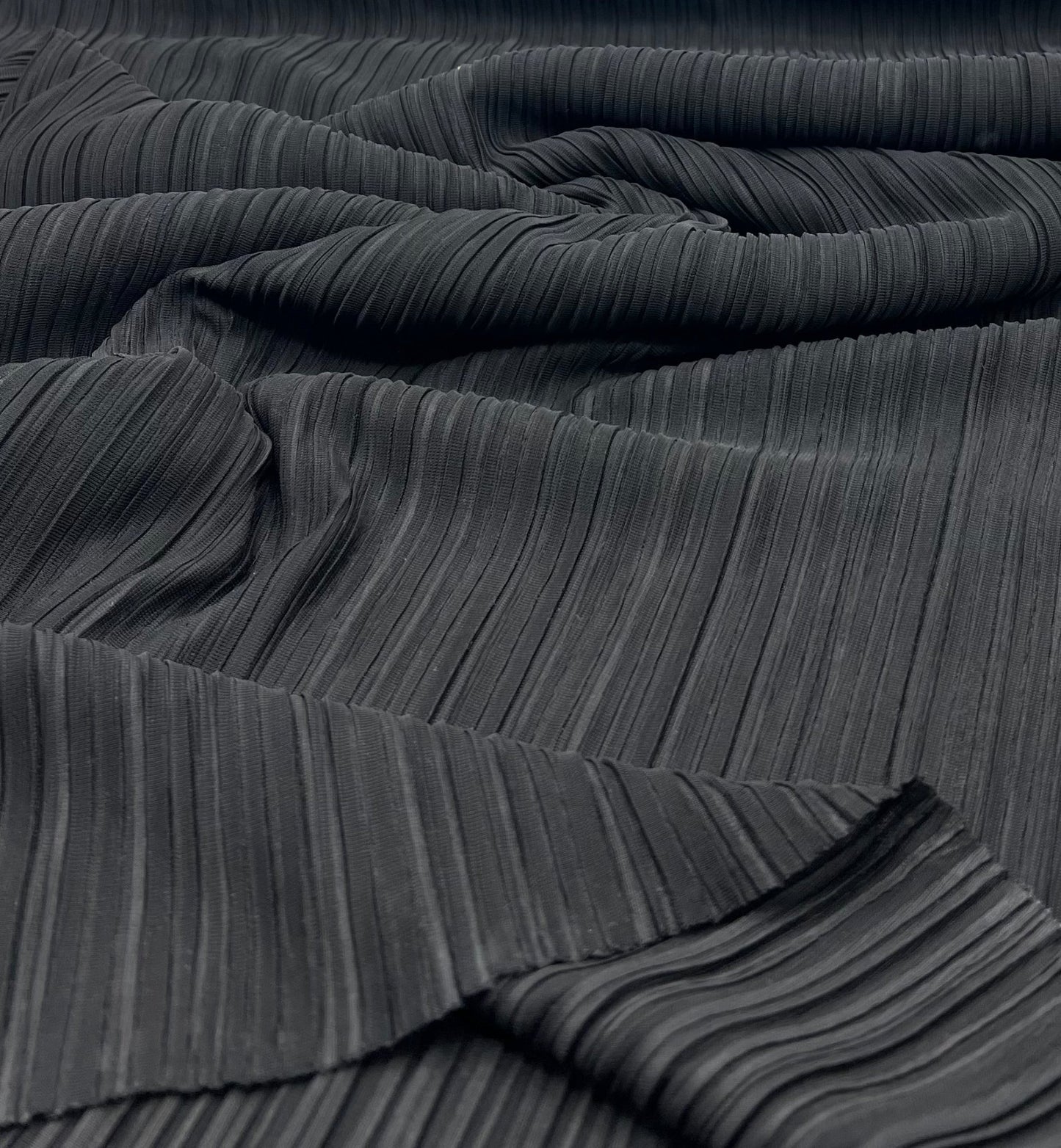 Black Wide Pleated Plisse Stretch Fabric - T9 Fabrics