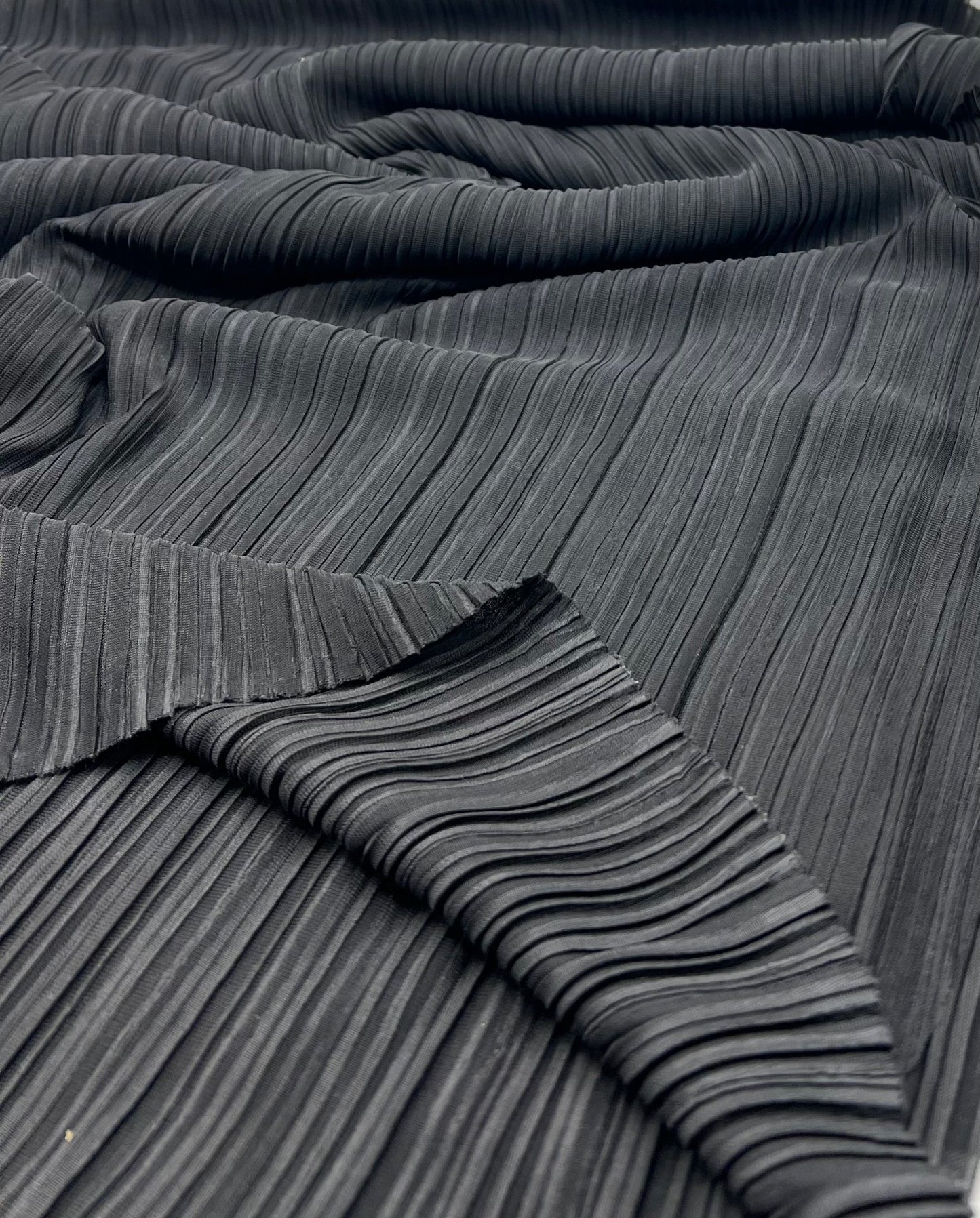 Black Wide Pleated Plisse Stretch Fabric - T9 Fabrics