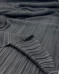 Black Wide Pleated Plisse Stretch Fabric - T9 Fabrics