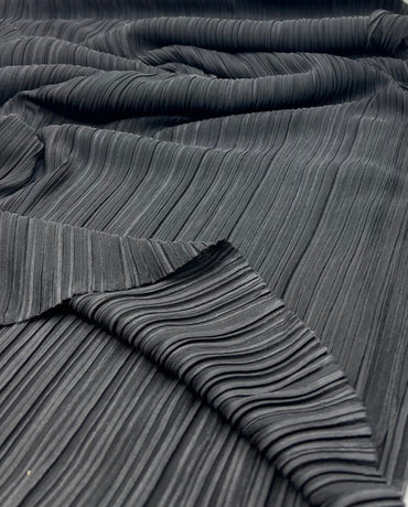 Black Wide Pleated Plisse Stretch Fabric - T9 Fabrics