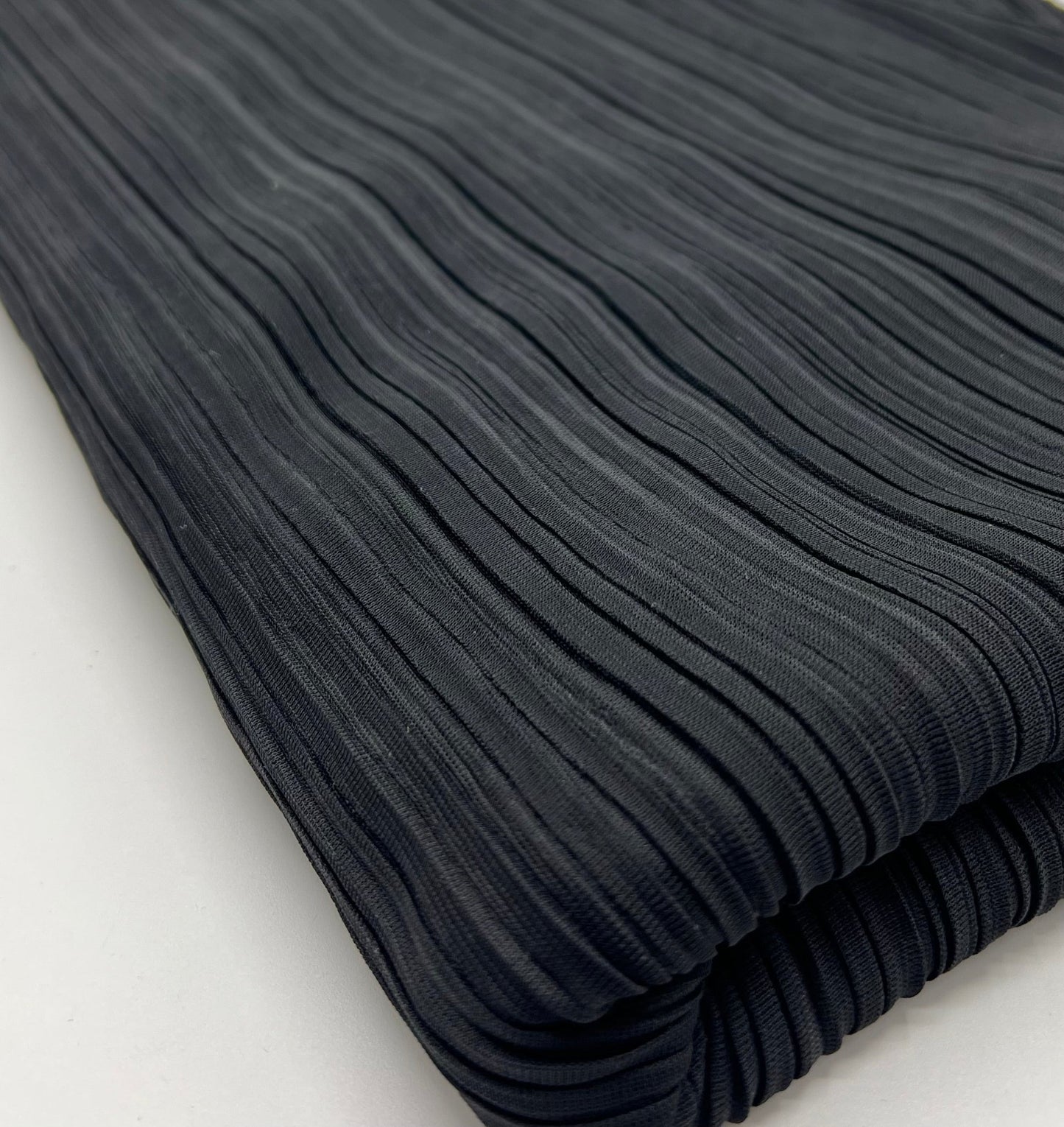 Black Wide Pleated Plisse Stretch Fabric - T9 Fabrics