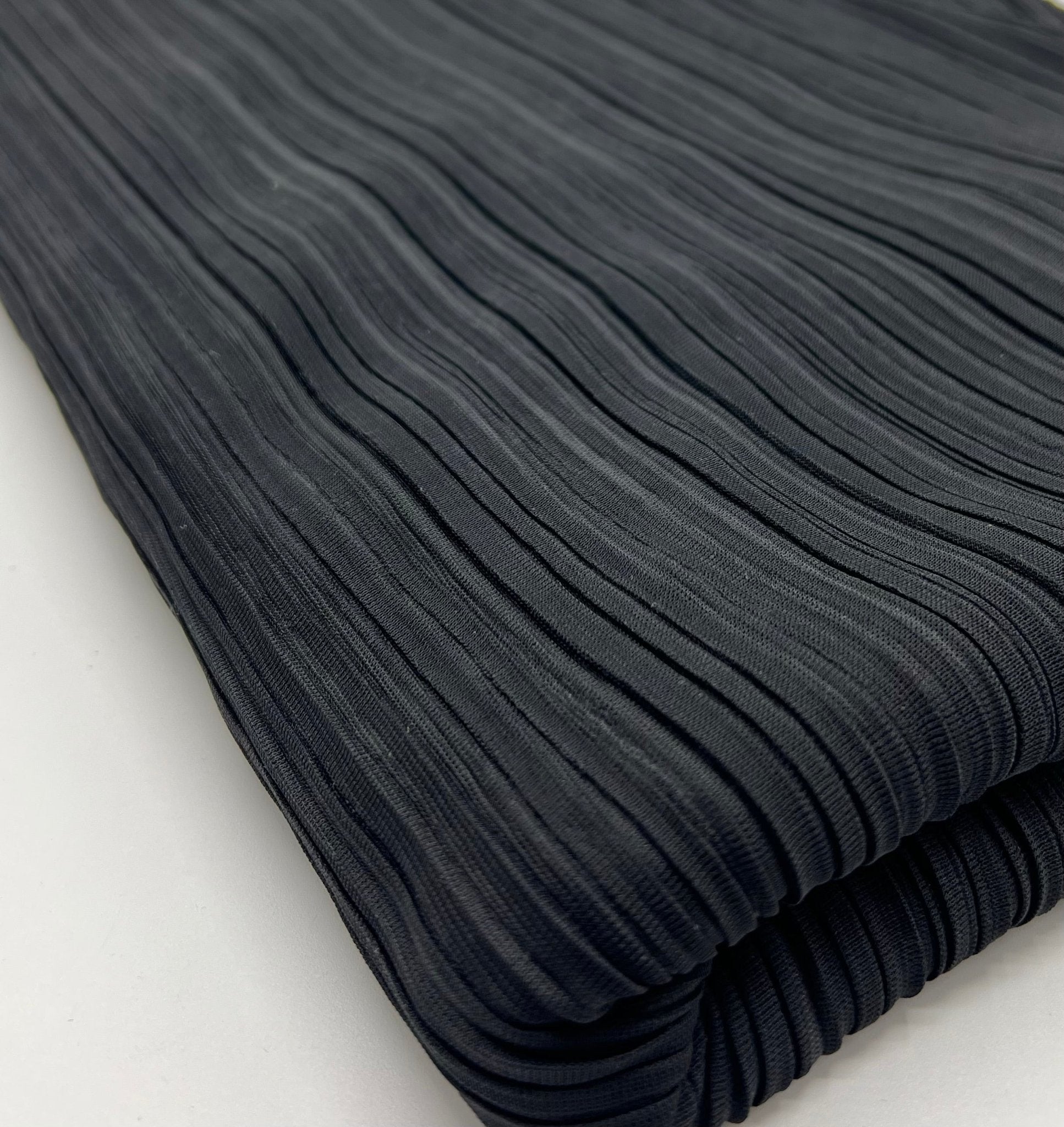 Black Wide Pleated Plisse Stretch Fabric - T9 Fabrics