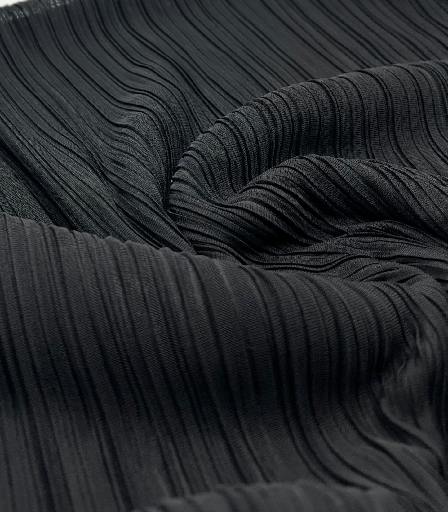 Black Wide Pleated Plisse Stretch Fabric - T9 Fabrics