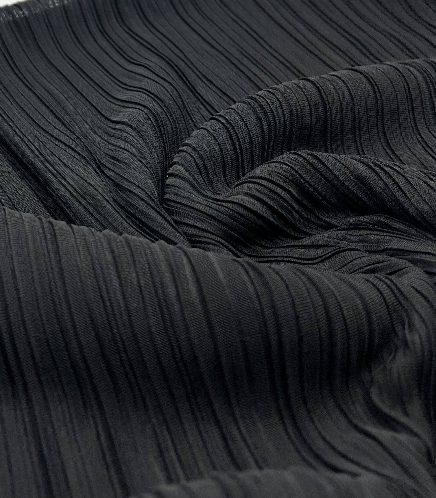 Black Wide Pleated Plisse Stretch Fabric - T9 Fabrics