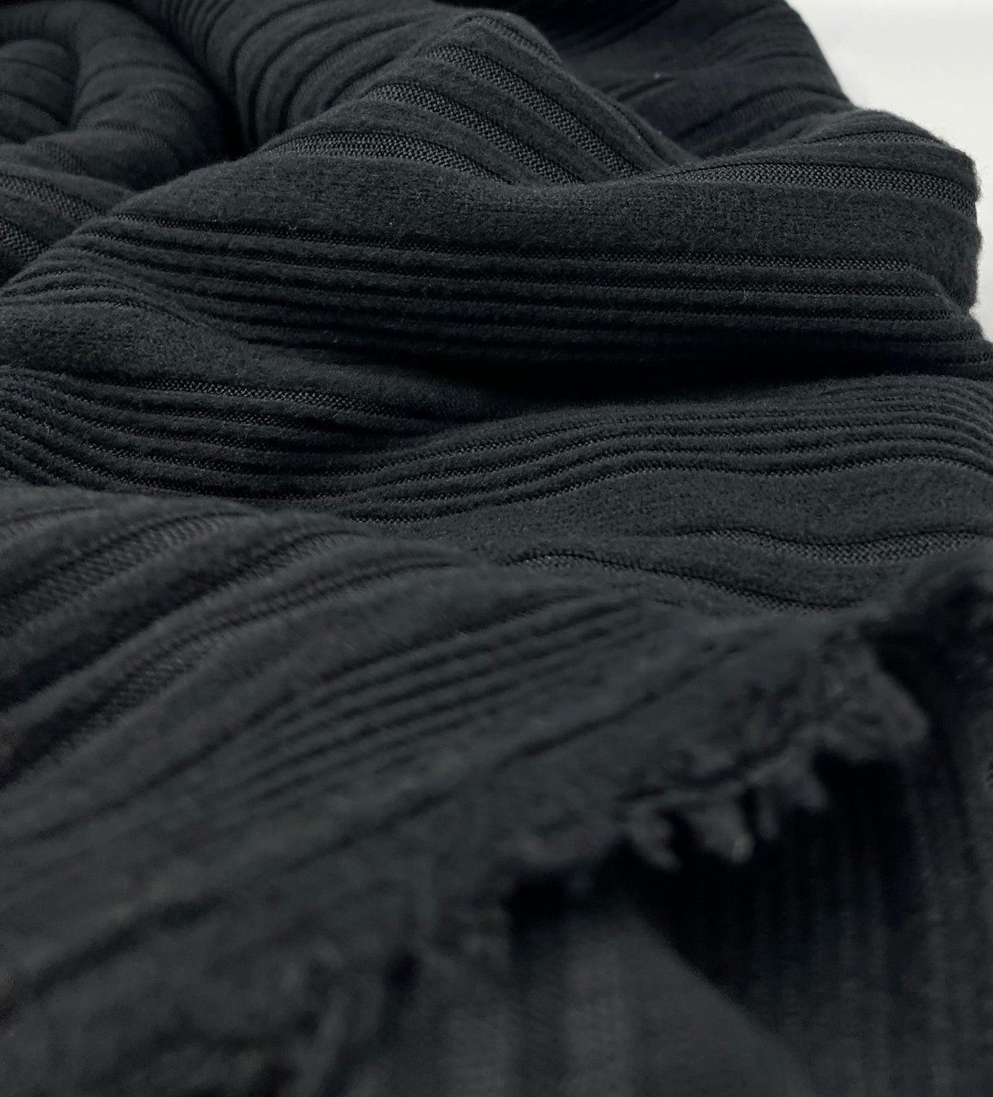 Black Wide Soft Brushed Cosy Wide Rib Stretch Fabric - T9 Fabrics