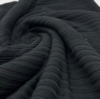 Black Wide Soft Brushed Cosy Wide Rib Stretch Fabric - T9 Fabrics